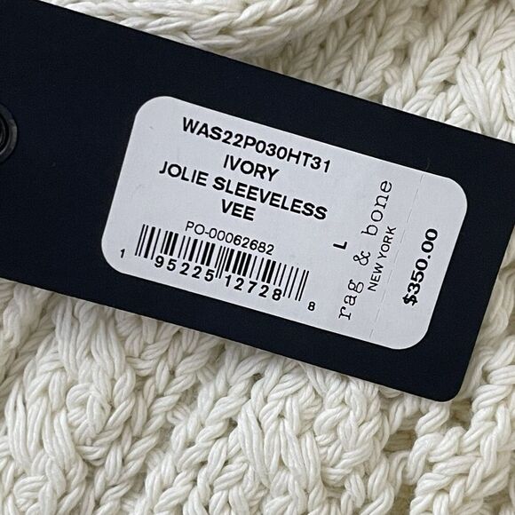 RAG & BONE Jolie Sleeveless Vee Cable Sweater Large Ivory NEW Chunky Knit Fall - Picture 4 of 10